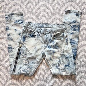 DOPE Men’s Distressed Acid Wash Slim Fit Blue Denim Jeans 28